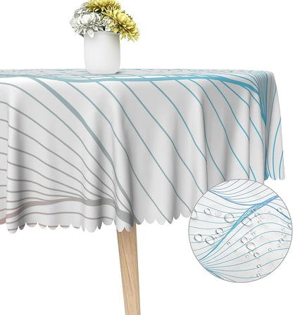 Blue Violet Striped Round Tablecloth Abstract Modern Wave Stripes Washable Wrinkle Free Spill Proof Decorative Circle Table Cover for Dining Table Farmhouse Kitchen Restaurant 60x60 Inch