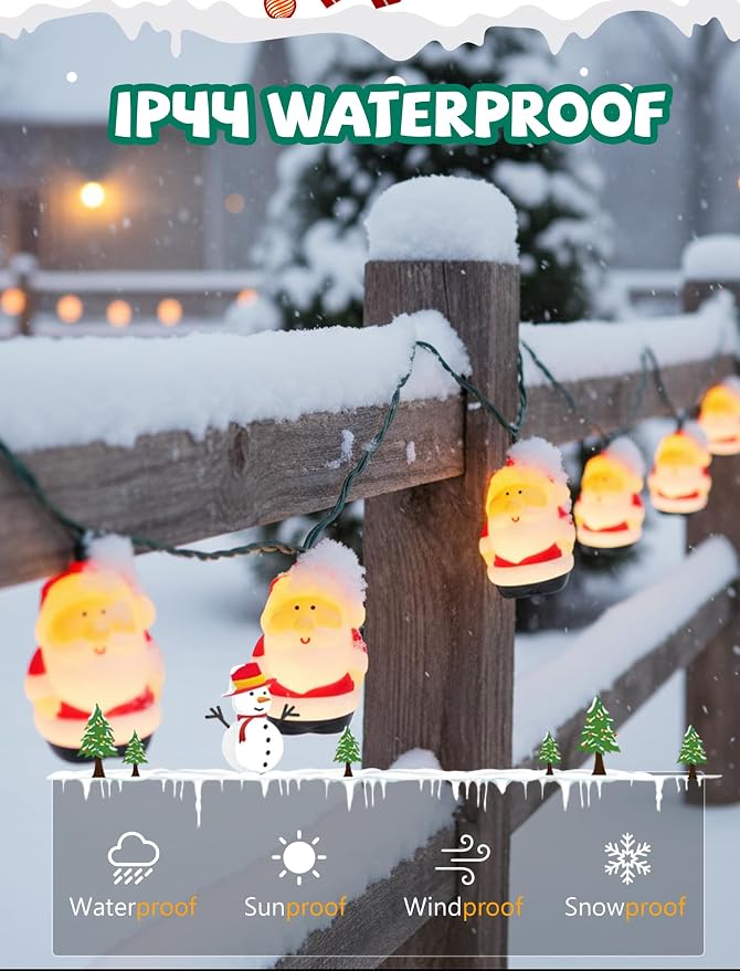 Christmas Santa String Lights Outdoor, 8.5Ft Vintage Christmas Decorations String Lights with 10 LED Santa Lights, Hanging Christmas Window Fairy Lights for Indoor Party Holiday Xmas Tree Decor