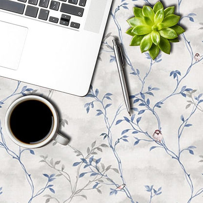 Blue Gray Floral Rectangle Tablecloths 60x84 Inch Plants Birds Decoration Table Cloth for Seasonal Decors Watercolor Oil Proof Spill Proof Wipeable Table Cloths for Indoor Outdoor Use