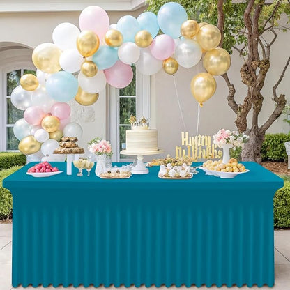 Smiry 2 Pack Spandex Elastic Fitted Table Cloth Skirt for 6FT Table | Stretch Washable Table Cloth, Banquet Table Cover for Wedding, Party, Indoor & Trade Shows, (Turquoise, 72Lx30Wx30H)