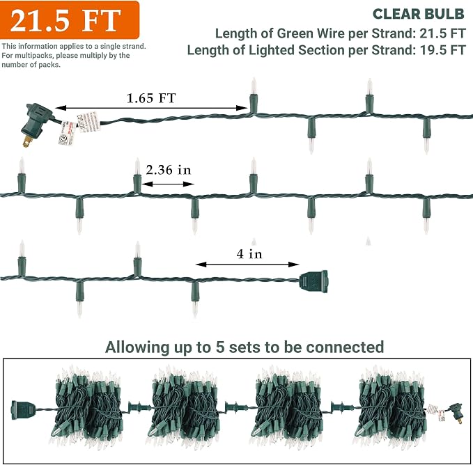 2 Pack Clear Christmas String Lights, 100 Count Each, Incandescent Mini Christmas Lights, Connectable Xmas Tree Light for Indoor Outdoor Garland Birthday Holiday Wedding Festival Party