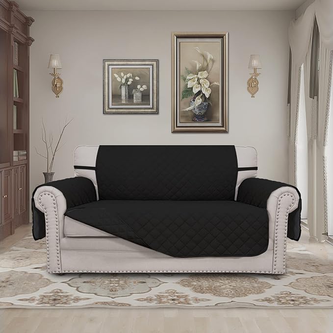 Easy-Going Reversible Loveseat Couch Cover for 2 Cushion Couch Sofa Cover for Dogs Water Resistant Furniture Protector with Foam Sticks Elastic Straps for Pet (Loveseat, Black/Black) | Machine Washable Slipcover For Dogs, Water Resistant Furniture Mat ...