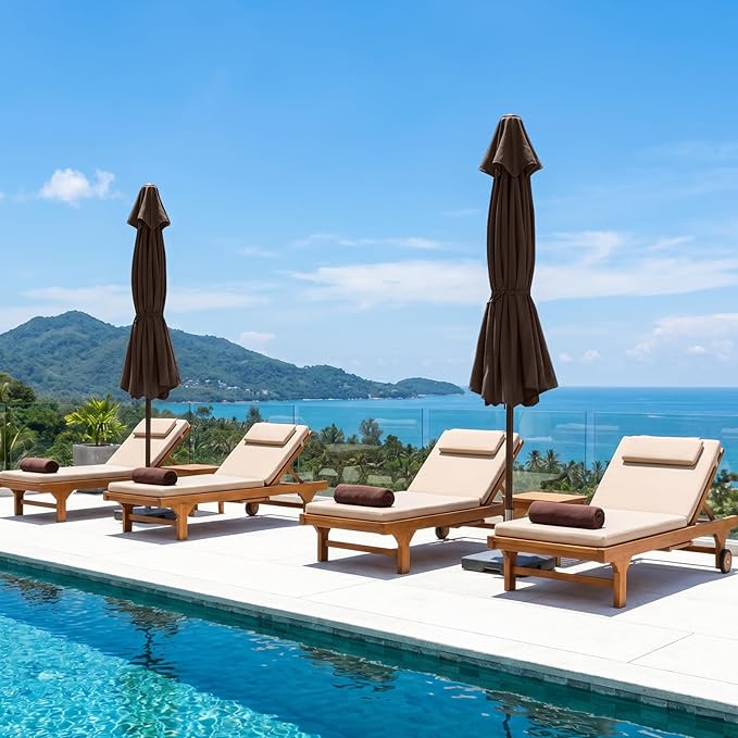 ABCCANOPY 9ft Scalloped Patio Umbrella, Outdoor Table Umbrella with Tilt and Crank, Fiberglass Ribs Deck Umbrella for Patio, Pool, Garden, Picnic (Brown)