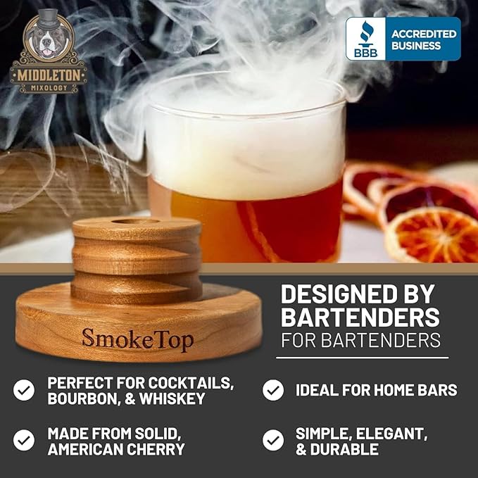 SmokeTop® Cocktail & Food Smoker Kit - Whiskey & Bourbon Drink Smoker for Old Fashioned, Cocktails, Cheese & Meat Smoking with 2oz Wood Chip Sample Pack – by Middleton Mixology