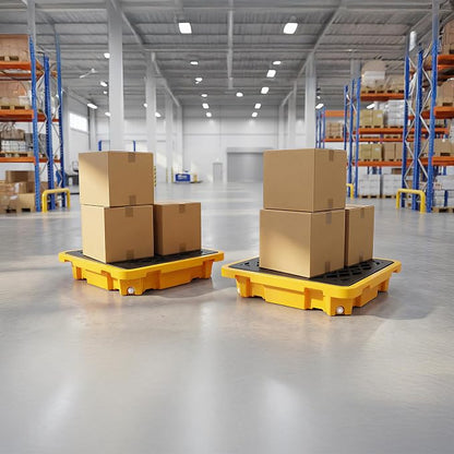 Spill Containment Pallet - Anti-Slip Leakproof Detachable Plastic Tray with Drain for Industrial Use (1 Pc, 26.4 x 26.4 x 6 in)
