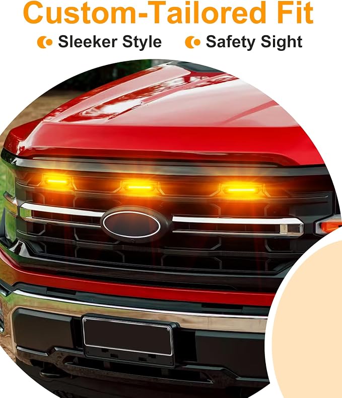 LED Grill Lights for Ford F150 2024-2026 Accessories XLT Only, Amber | Direct-Snap F150 Front Grille Marker Lights, OEM-Style Fit, IP68 Waterproof, Raptor-Style Front-End Upgrade, Off-Road Ready