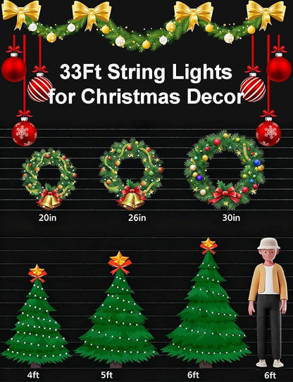 echosari Christmas Lights 33Ft RGB Color Changing IC, 100 LED Smart String Light with App Control, Music Sync Wreath Lights for Yard Garden Tree Decor (Dark Green Cable)