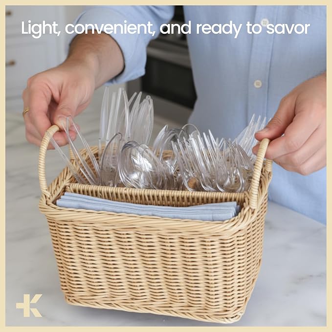 Bakken Disposable Cutlery Set 100 Pieces Knives, Heavy Duty Plastic Silverware, BPA-Free Food-Grade Materials, Heat-Resistant, Reusable Utensils for Parties, Catering, BBQs, and Everyday Use, Clear
