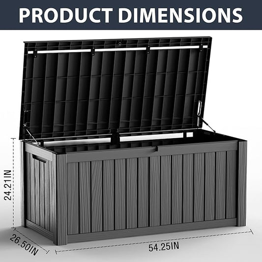 150 Gallon Outdoor Deck Box,Resin Waterproof Outdoor Storage Box for Patio Furniture,Garden Tools,Cushions
