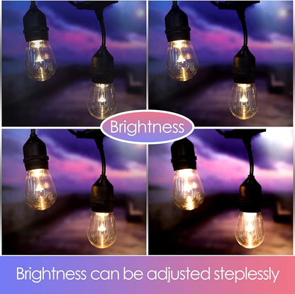 GANA Outdoor String Lights, Patio Lights 96FT Music Flash RGBW Colourful, Safe 12V Low Voltage LED Shatterproof Bulbs Connectable, Heavy Duty Wire IP65 Waterproof Level, for Courtyards Bistro