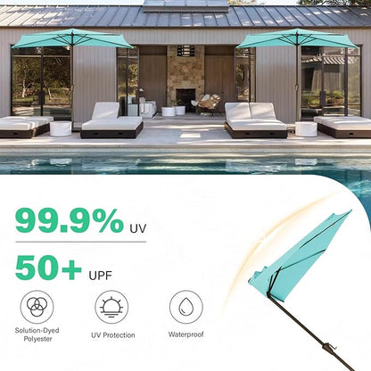 JEAREY 9ft Half Umbrella Outdoor Patio Umbrella Market Umbrellas with Crank, 1/2 Round Wall Umbrella 5 Sturdy Ribs UV Protection for Pool Garden Balcony Deck, Teal Blue