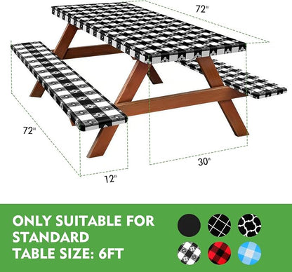 Picnic Table Cover with Bench Covers, Waterproof Tablecloth Set, Four-leaf | Fitted 6ft Tables, for Outdoor Camping, RV, Includes 1 Table Cover(30"x72"), 2 Bench Covers(72"x12"), Drawstring Storage Bag