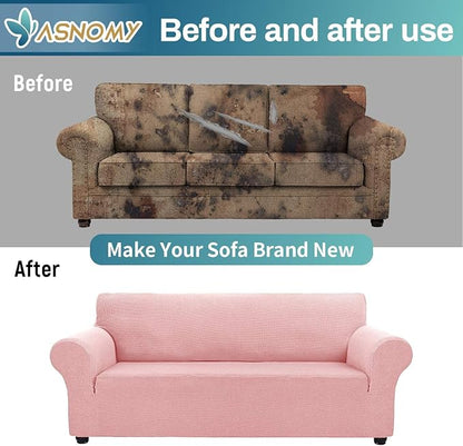 Asnomy Stretch Oversized Couch Covers for Sofa Slipcover,Pink | 1-Piece Sofa Covers Washable(94"-110") 4-Seater Furniture Protector with Non Skid Foam and Elastic Bottom for Kids, Pets