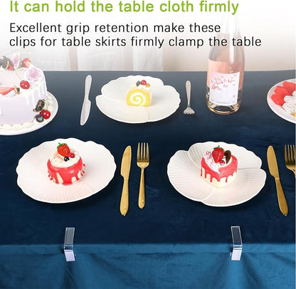 Yerliker 60 Pcs Clear Table Skirting Clips with Hook and Loop Plastic Tablecloth Clips for Meeting Party Indoor Outdoor Events