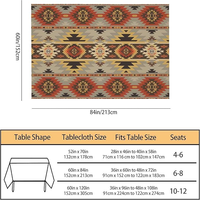 TKS MITLAN Geometric Pattern Decorative Rectangle Tablecloth American Style Aztec Polyester Table Cloth Kitchen Cover for Dining BBQ Picnic Coffee Table 60 x 84 Inch 6-8 Seats