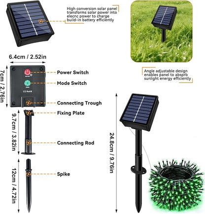 Solar String Lights Outdoor Waterproof 2 Pack Total 66ft 200LED Green | 8 Modes Twinkle Lights Solar Fairy Lights for Patio, Garden Yard Party Wedding Tree Christmas Halloween Decoration