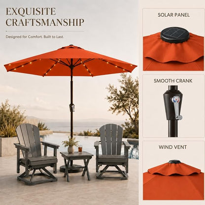 11FT Solar Lighted Patio Umbrella, Outdoor Table Market Umbrellas with Crank Lift, 32 LED Lights, 8 Sturdy Ribs, UV-Resistant for Deck, Garden, Pool