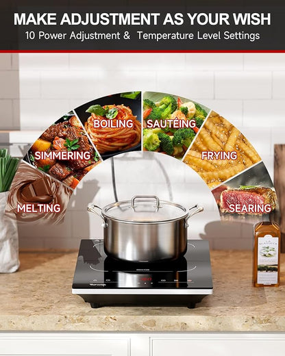 TOPWISH Portable Induction Cooktop, Hot Plate Countertop Burner with 10 Temp Levels, Timer, Auto-Shut-Off, Touch Panel, LED Display, Auto Pot Detection, Child Safety Lock