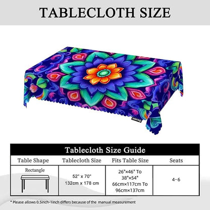 Swono Tablecloth 52"X70" Mandala Blue, Watercolor Mandala Floral Pattern Rectangle Table Cover Anti-Oil Tablecloth for Dining Tables, Parties, Wedding and Banquet Decoration