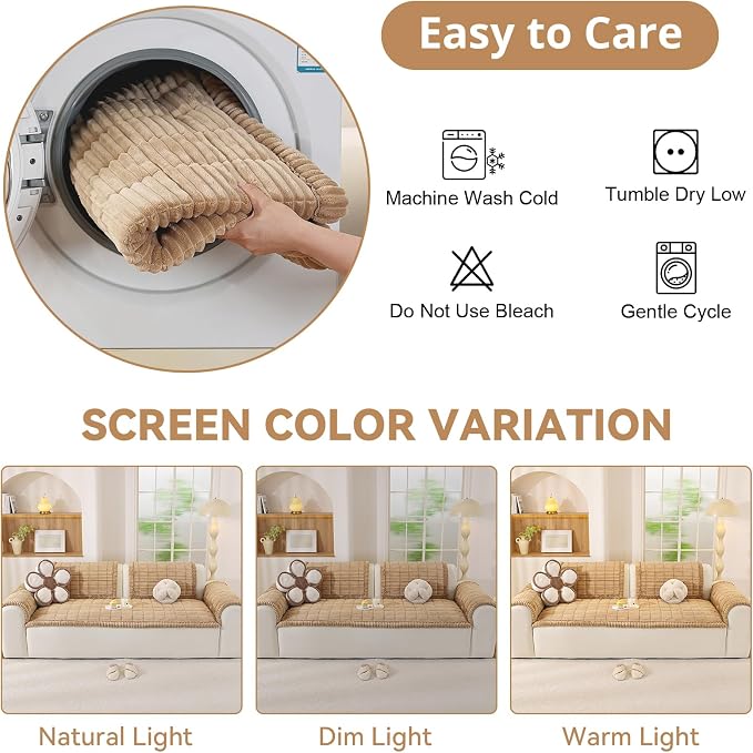 OstepDecor Couch Cover for Dogs, Washable Non Slip Sofa Cover for Pets | Soft Couch Covers for Sofa, Loveseat and Sectional, Furniture Protector Against Pet Hair & Dirt (35.4" x 35.4", Khaki)