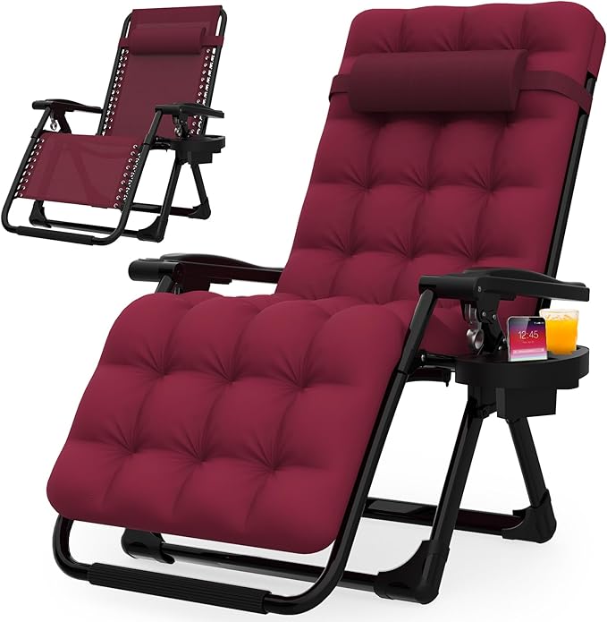 Suteck Zero Gravity Chair, Reclining Camping Chairs w/Removable Cushion | Anti Gravity Recliner Lounge Chair with Aluminum Alloy Lock & Cup Holder, 90-170° Adjustable, for Lawn Patio Indoor