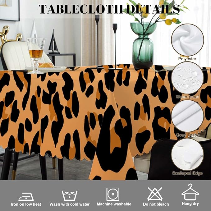 Swono Leopard Table Cloth Rectangle Animal Cheetah Skin Orange Black 52"X70" Tablecloth for Dining Table Buffet Parties Patio and Camping