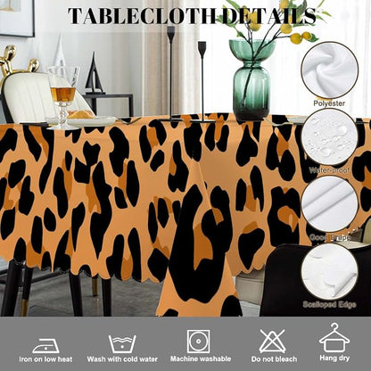 Swono Leopard Table Cloth Rectangle Animal Cheetah Skin Orange Black 52"X70" Tablecloth for Dining Table Buffet Parties Patio and Camping