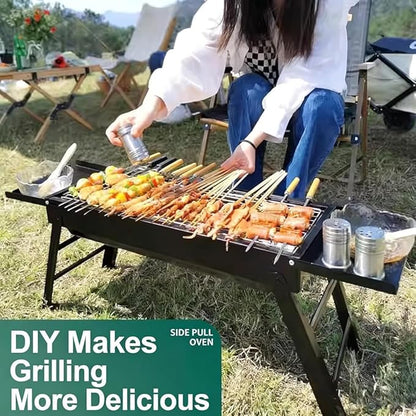 Foldable Leg Portable Charcoal Grill, Outdoor Camping Picnic Barbecue Grill with Accessories