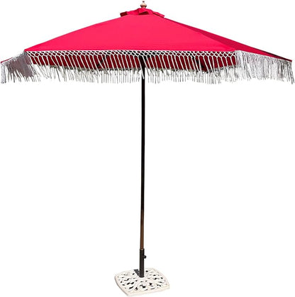FORMOSA 9ft 6 Rib Market Luxury Patio Umbrella Replacement Canopy - 300D UV Protective and Water Resistant Patio Fade Resist Top Fabric Cloth - Umbrella Replacement Cover CANOPY ONLY (Red Tassels)