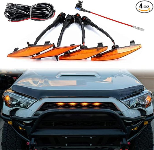 LED Grill Lights for 2014-2019 Toyota 4Runner TRD Pro Grille, Including SR5, TRD Off-Road, Limited, TRO Pro Models Raptor Style LED Light (Amber Light with Amber housing)