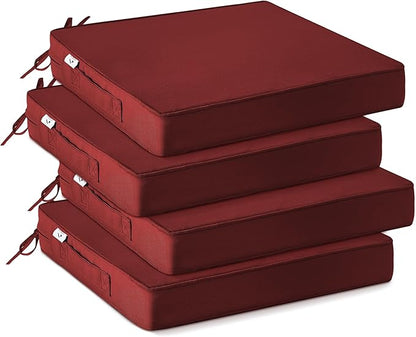 IPYNBAP Outdoor Chair Cushions Set of 4 -Waterproof Outdoor Seat Cushions for Patio Furniture, Patio Chair Cushion with Handle and Ties, Out Door Chair Pads,17x16x2-Square, Burgundy