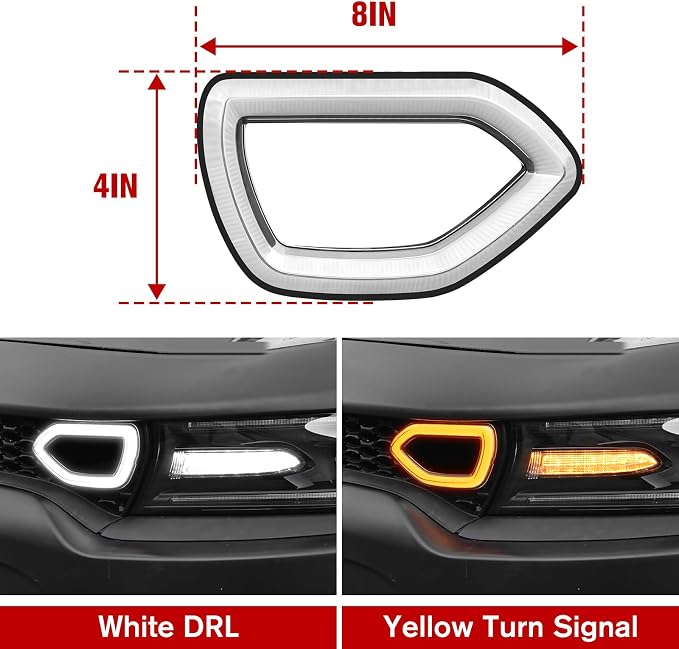 LED Grille Lights for 2015-2019 Dodge Charger SRT/Scat Pack, 2017-2019 Dodge Charger Daytona, SXT & R/T, White DRL & Yellow Turn Signal Light, 2PCS, Driver & Passenger Side