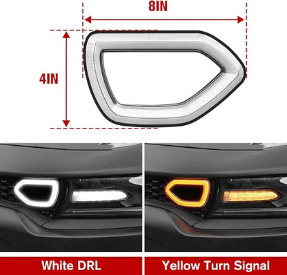 LED Grille Lights for 2015-2019 Dodge Charger SRT/Scat Pack, 2017-2019 Dodge Charger Daytona, SXT & R/T, White DRL & Yellow Turn Signal Light, 2PCS, Driver & Passenger Side