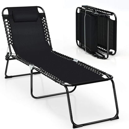 Giantex Chaise Lounge Chair Outdoor - Patio Lounge Chair w/Pillow, 4-Level Adjustable Backrest, 2-Level Footrest, Heightened 16” Pool Lounger for Beach, Lawn, Tanning Chairs for Outside (1, Black)