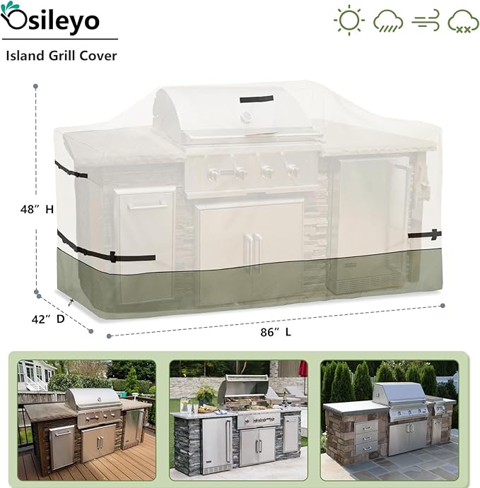 86 Inch Island Grill Cover - 600D Heavy Duty Waterproof All Weather Protection Outdoor Cover,Beige&Grayish Green