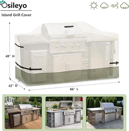 86 Inch Island Grill Cover - 600D Heavy Duty Waterproof All Weather Protection Outdoor Cover,Beige&Grayish Green