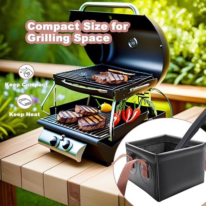 Collapsible Dunk Tank & Cleaning Tray for Grill Brushes - Universal Soaking Tub for Scraper Tools, Fits Cast Iron and Stainless Steel Grill Grates Accessories