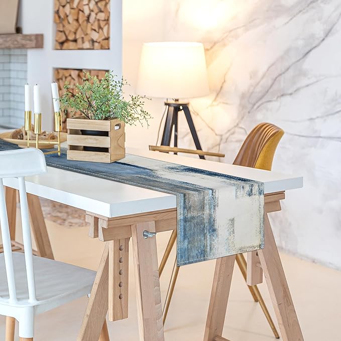 White Gray Table Runners Modern Art Farmhouse Linen Table Runners Dresser Scarves Retro Rustic Style for Party Kitchen Dining Table Coffee Holiday Party Decor (13"x 36")