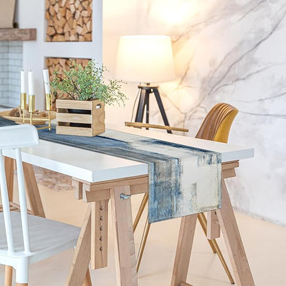 White Gray Table Runners Modern Art Farmhouse Linen Table Runners Dresser Scarves Retro Rustic Style for Party Kitchen Dining Table Coffee Holiday Party Decor (13"x 36")