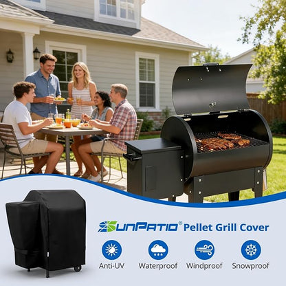 SunPatio Outdoor Heavy Duty Waterproof Grill Cover, Compatible for Traeger 20 Series Wood Pellet, Tailgater and Recteq 340 Grills, Full Length Barbecue Cover, All Weather Protection, Black