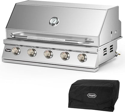 Hygrill STD Series 40-Inch Built In Grill, Stainless Steel 5-Burner Grill Head for Outdoor Kitchen, Natural Gas
