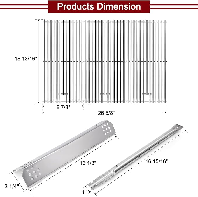 Hiorucet Grill Replacement Parts for kitchenaid 720-0954 720-0954A 720-0733A 720-0733 720-0733D 730-0733A 720-0954L, Grill Grate, Burner, Heat Plate and Igniter for Kitchen Aid 4 Burner Gas Grill