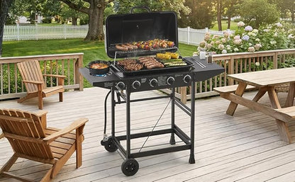 Outdoor Gas Grill with 6 Burners & Side Burner 59000 BTU Stainless Steel BBQ Grill Enamel-Coated Grates Side Tables for Backyard Patio Cooking Charcoal Grills & Smokers,A4