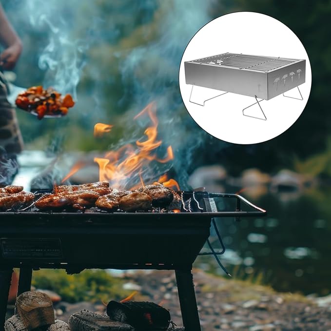 Portable Stainless Steel Foldable Charcoal Grill, Small Outdoor Bbq Stove for Camping, Backyard Barbecue, 36x26.5x17.5cm Compact Camping Accessory