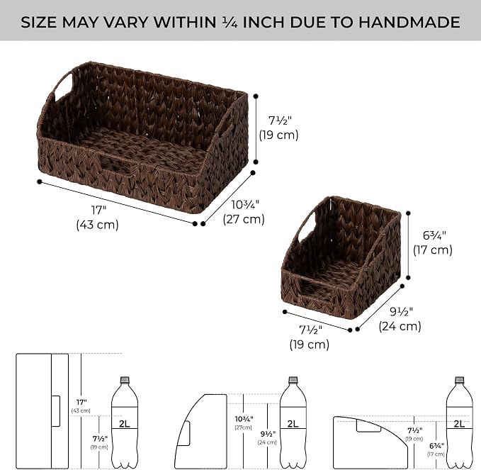 GRANNY SAYS Wicker Storage Basket for Shelves, Wicker Basket with Handles, Trapezoid Woven Baskets for Storage, Decorative Baskets for Home Decor, Brown, 3 Pack