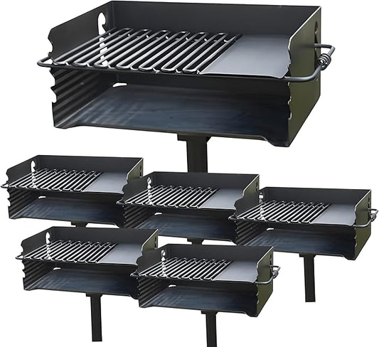 Pilot Rock 6 Pack Charcoal Grill, Park Style BBQ Camping Grill with Swivel, CBP-135