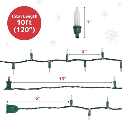 PREXTEX 50 Count Clear Christmas Tree Lights - 10 ft Warm White String Lights with Green Wire - Indoor and Outdoor Mini Light for Christmas, Holiday Decorations, Trees, Fences, Patios and More