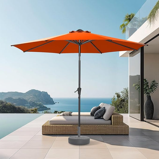 HOMSHADE 9ft Outdoor Patio Umbrella - Market Table Pool Deck Umbrella UPF50+ UV Protection with Push Button Tilt, Crank and 8 Sturdy Ribs (Neon Orange, No base)