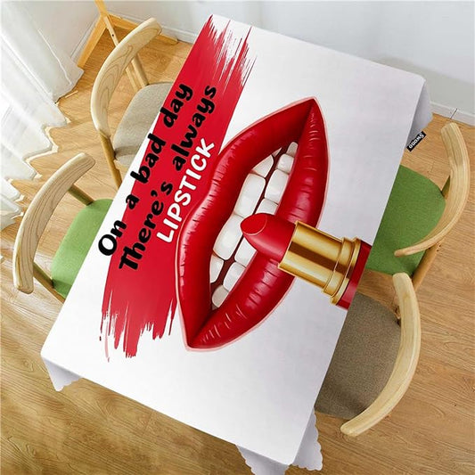 Swono Decorative Rectangle Table Cloth Sexy Lips, Lip Rouge On A Bad Day There Lipstick Polyester Tablecloth Kitchen Table Cover for Dining BBQ Picnic Coffee Table 50x72, 4-6 Seats