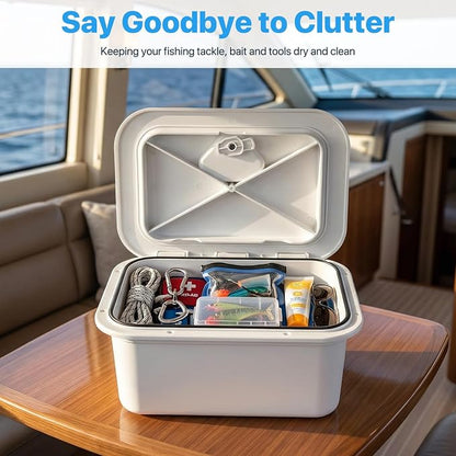 Marine Deck Storage Box with Latch, Thickened ABS Boat Embedded Storage Box, 180° Deck Hatch Lid Opening & 270° Rotating Latch, Marine Boat Tool Box for Bass, Pontoon, Center Console, Yacht, Car, Home
